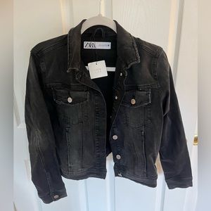 BNWT Zara Black Distressed Denim Jacket
